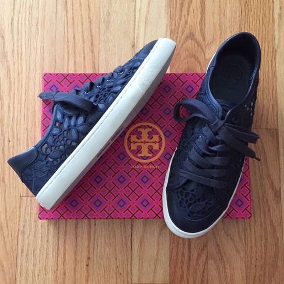 Tory Burch Shoes - Tory Burch Rhea Navy Lace-Mesh Sneakers